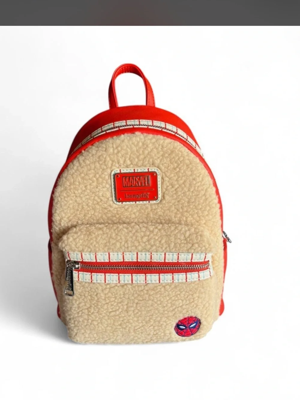 Marvel Kids Cream Sherpa Backpack with Red Trim